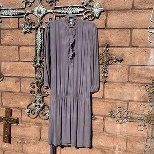 Vintage Aloutte Dress Long Sleeve Victorian Tie Drop Waist Sz Small Paris 80s